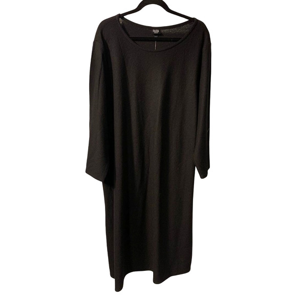 Eileen Fisher Womens Crepe Bias Midi Dress Plus Size 2X NEW Black Wool Lagenlook - Picture 1 of 8